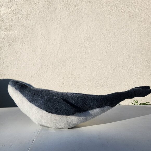 Pottery Barn Wally the Whale Pillow 22"x9" Felt Animal Decor Plush Beach Nautica - Picture 6 of 11